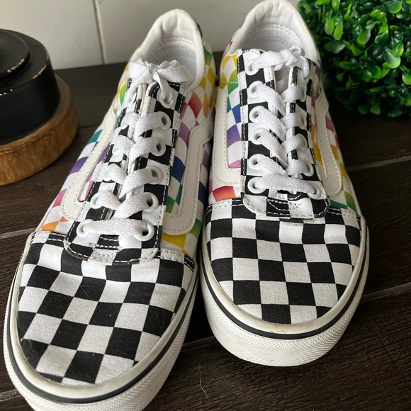 Vans Old Skool Rainbow Black White Checkerboard Checkered Shoes Size 6 - Picture 3 of 14